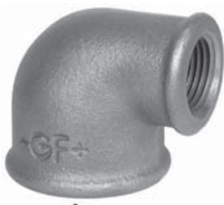 Knie 90° 1" BSPP(F) Gietijzer Galva (HDG) - merk: GF