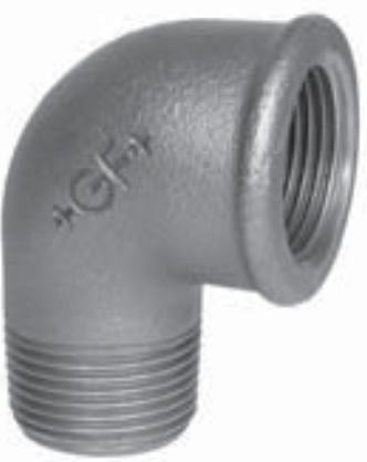 Knie 90° 1-1/2" BSPT(M)xBSPP(F) Gietijzer Galva (HDG) - merk: GF
