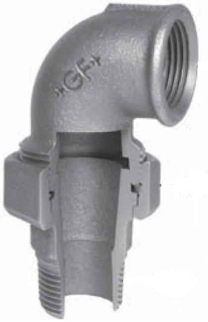 3-delige Knie Koppeling 1-1/2" BSPT(M)xBSPP(F) Gietijzer Galva (HDG) - merk: GF