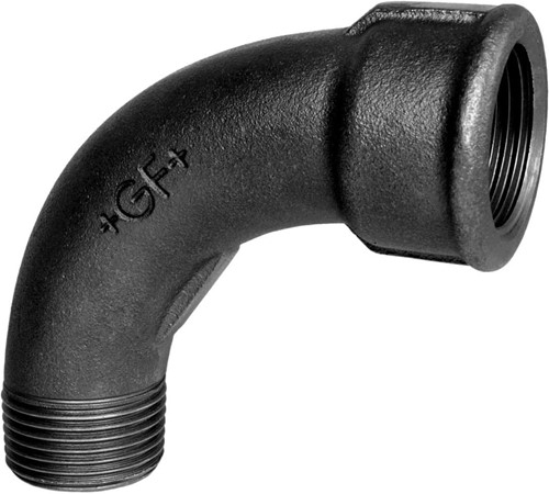 Bocht 90° 1/2" BSPT(M)xBSPP(F) Gietijzer Zwart - merk: GF