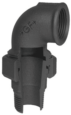 3-delige Knie Koppeling 1-1/2" BSPT(M)xBSPP(F) Gietijzer Zwart - merk: GF