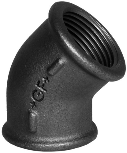 Knie 45° 1-1/2" BSPP(F) Gietijzer Zwart - merk: GF