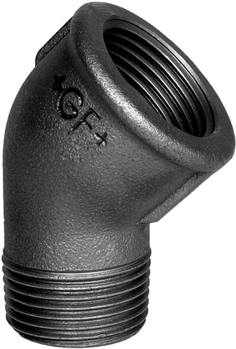 Knie 45° 3/8" BSPT(M)xBSPP(F) Gietijzer Zwart - merk: GF