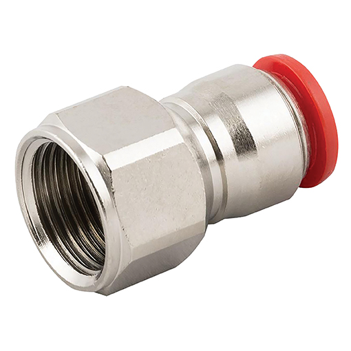 (PUSH-PFC-06M-04G) Push-in Straight Female Coupling 6mm x 1/4"BSPP(F) Nickle-plated Brass