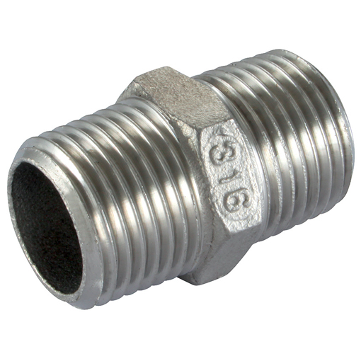 (RF6-280-0.1/4) Dubbele 6-K nippel 1/4" BSP SS316