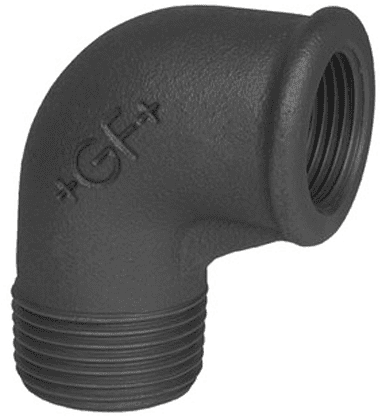 (SFZG-092-0.1/4) Knie 90° 1/4" BSPT(M)xBSPP(F) Gietijzer Zwart - merk: GF