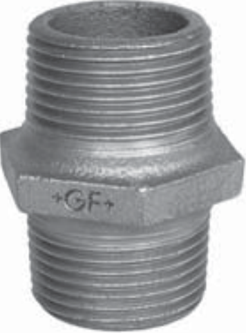 (SFGG-280-1) Dubbele Nippel 1" M/M - BSPT Gietijzer Galva (HDG) - merk: GF