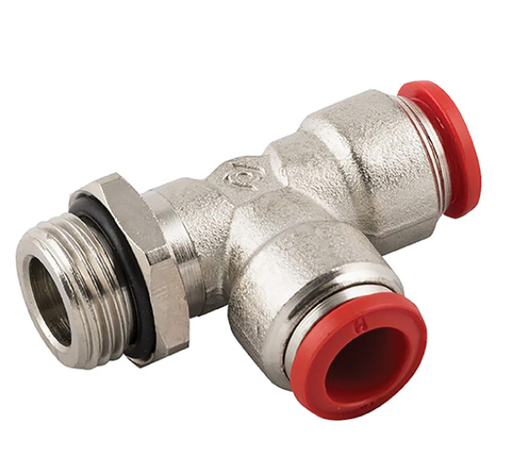 (PUSH-PRTM-06M-04G) Push-in Run Male Tee Coupling 6mm x 1/4"BSPP(M) Nickle-plated Brass